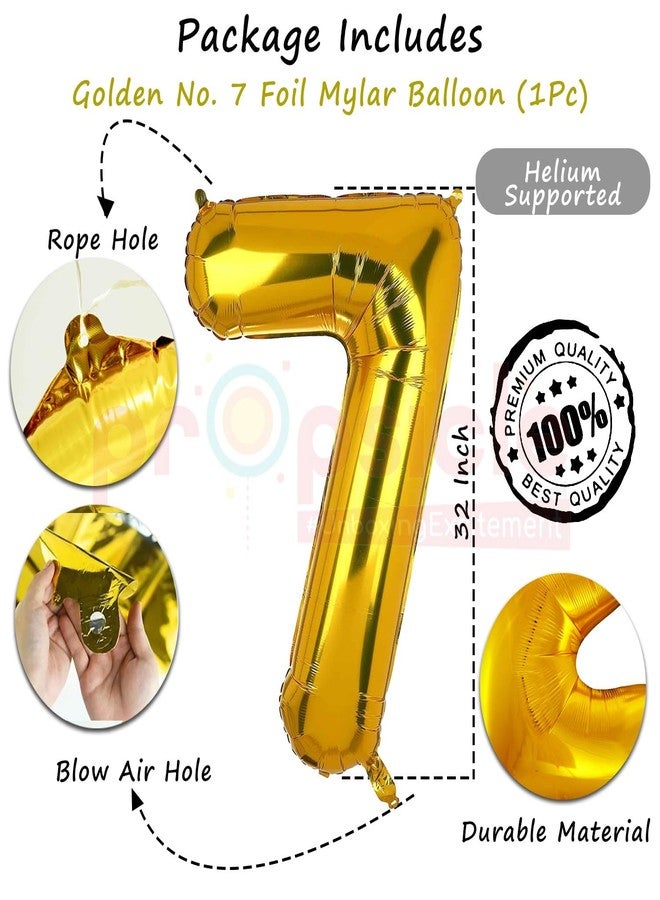 بروبسيكل بالون هيليوم ذهبي اللون من بروبسيكل، مقاس 32 بوصة، على شكل الرقم 7، لتزيين حفلات أعياد الميلاد | بالونات على شكل الرقم 7، مناسبة لأعياد الميلاد/الذكرى السنوية | الرقم 7 - Image 3